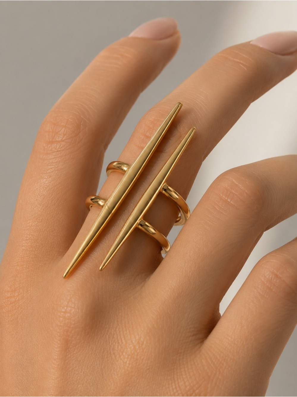 Zara Gold Tone Spike Double-Band Statement Ring NWOT